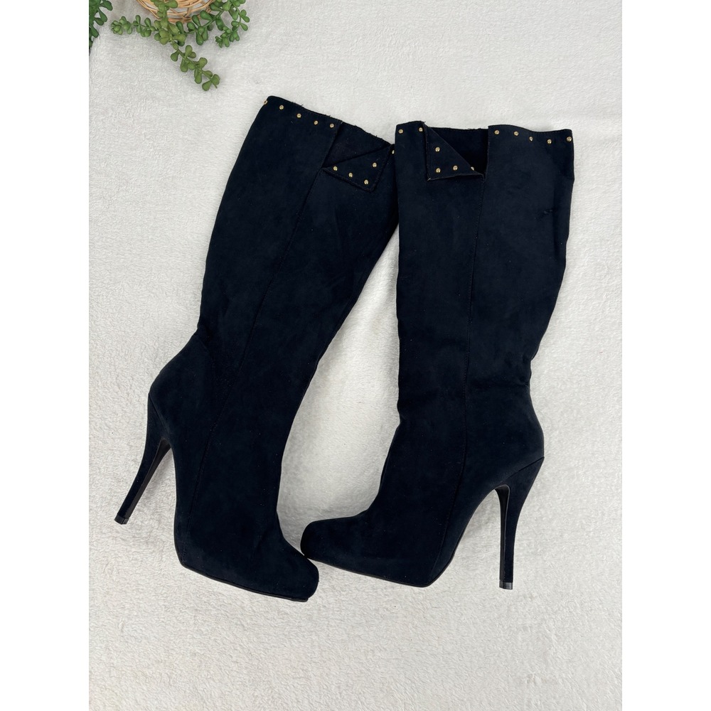 Unbranded Boots Womens Size 8 Black Faux Suede Studded Stiletto Knee High Zip